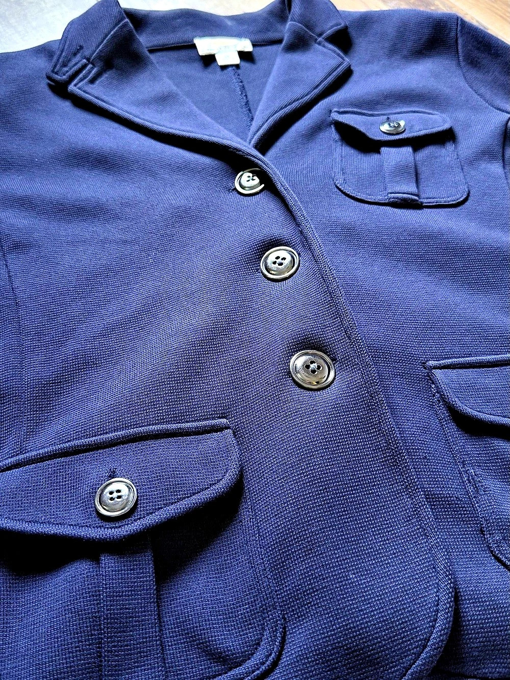Talbots - Cotton Knit Military Safari Jacket - 1X - Navy Blue